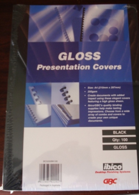 GBC 250gsm Gloss Binding Covers A4 Black BCG250BK100 Pk 100